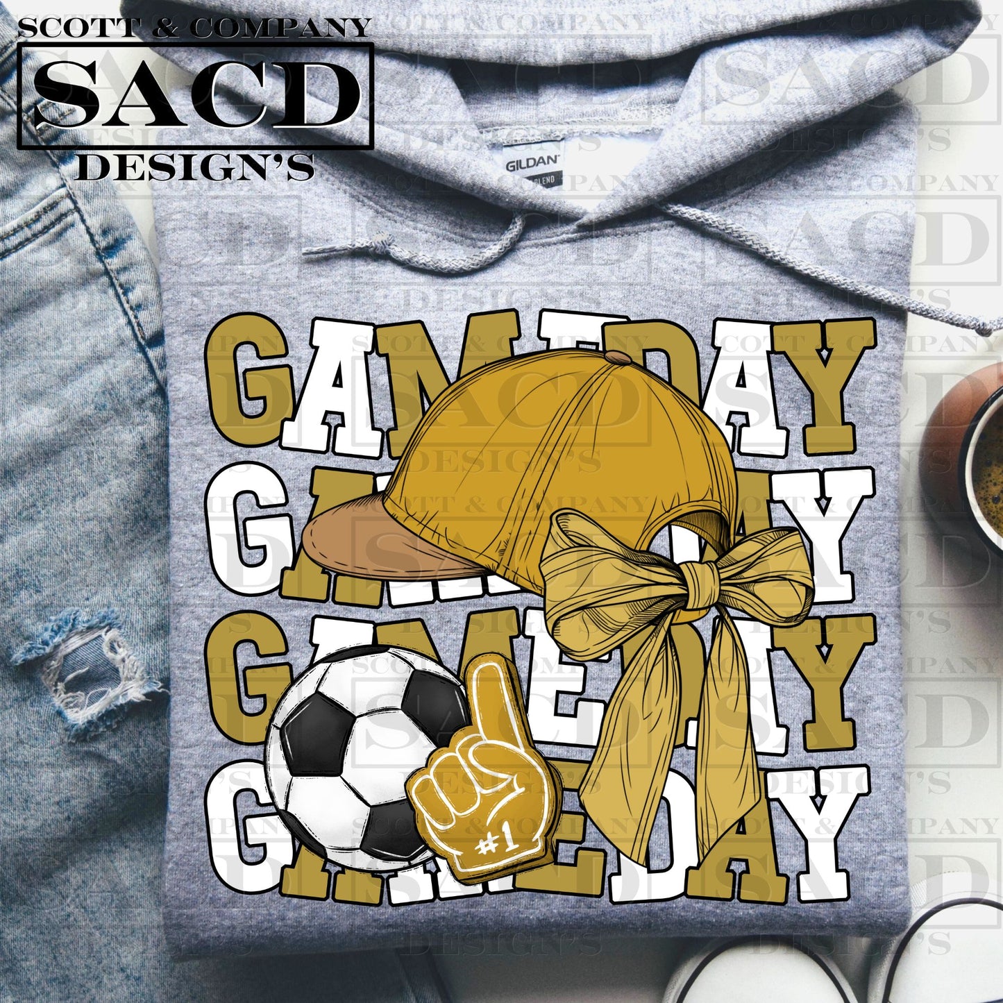 "GAMEDAY" SOCCER COQUETTE PNG DIGITAL DESIGN (GOLD)